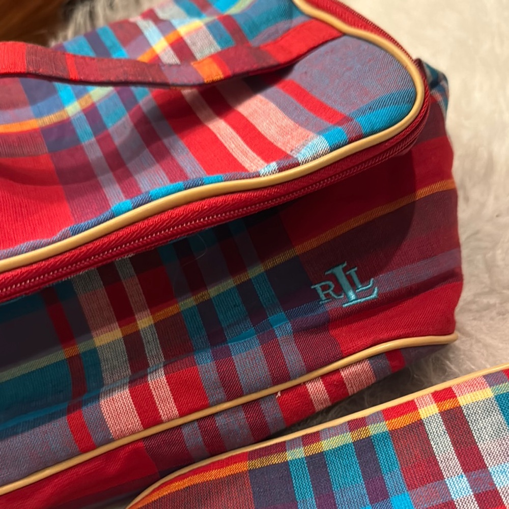 Y2K Ralph Lauren Colorful Plaid Travel Bag 3 Piece Set pre-owned. - Picture 8 of 11